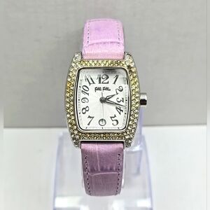 Folli Follie S922Z1 Womens Date Watch Silver Tone Purple Band Quartz New Battery